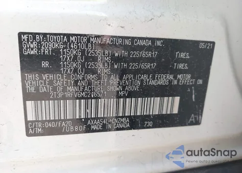 2021 Toyota Rav4 Xle из США, поврежденный, VIN 2T3P1RFV6MC216571